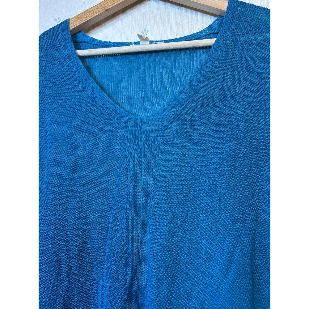 Eileen Fisher Organic Linen Blend Sweater Medium Teal Relaxed Lagenlook Minimal - Picture 3 of 7
